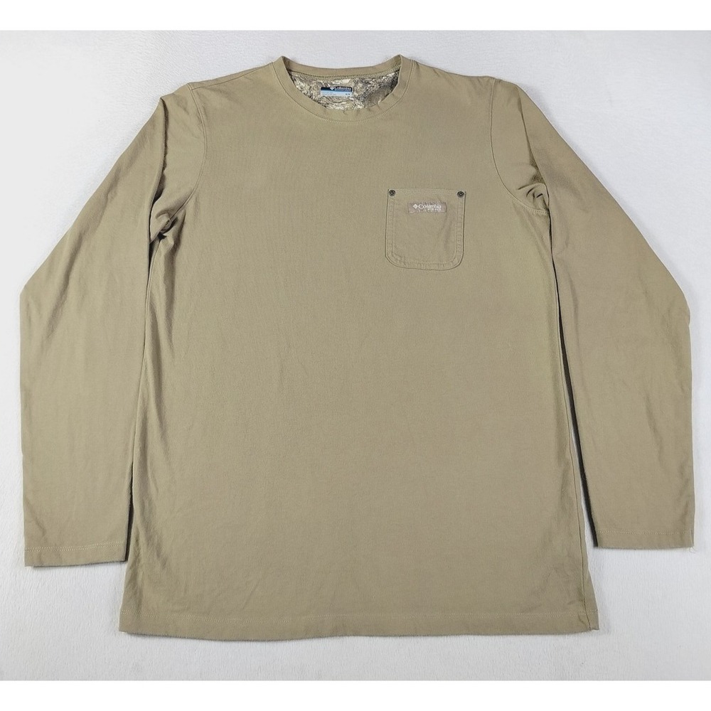 Columbia PHG Shirt Mens Medium Beige Long Sleeve Pocket Hunting Outdoors Casual